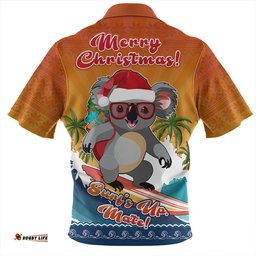 Australia Merry Christmas Surf's Up, Mate Koala Zip Polo Shirt