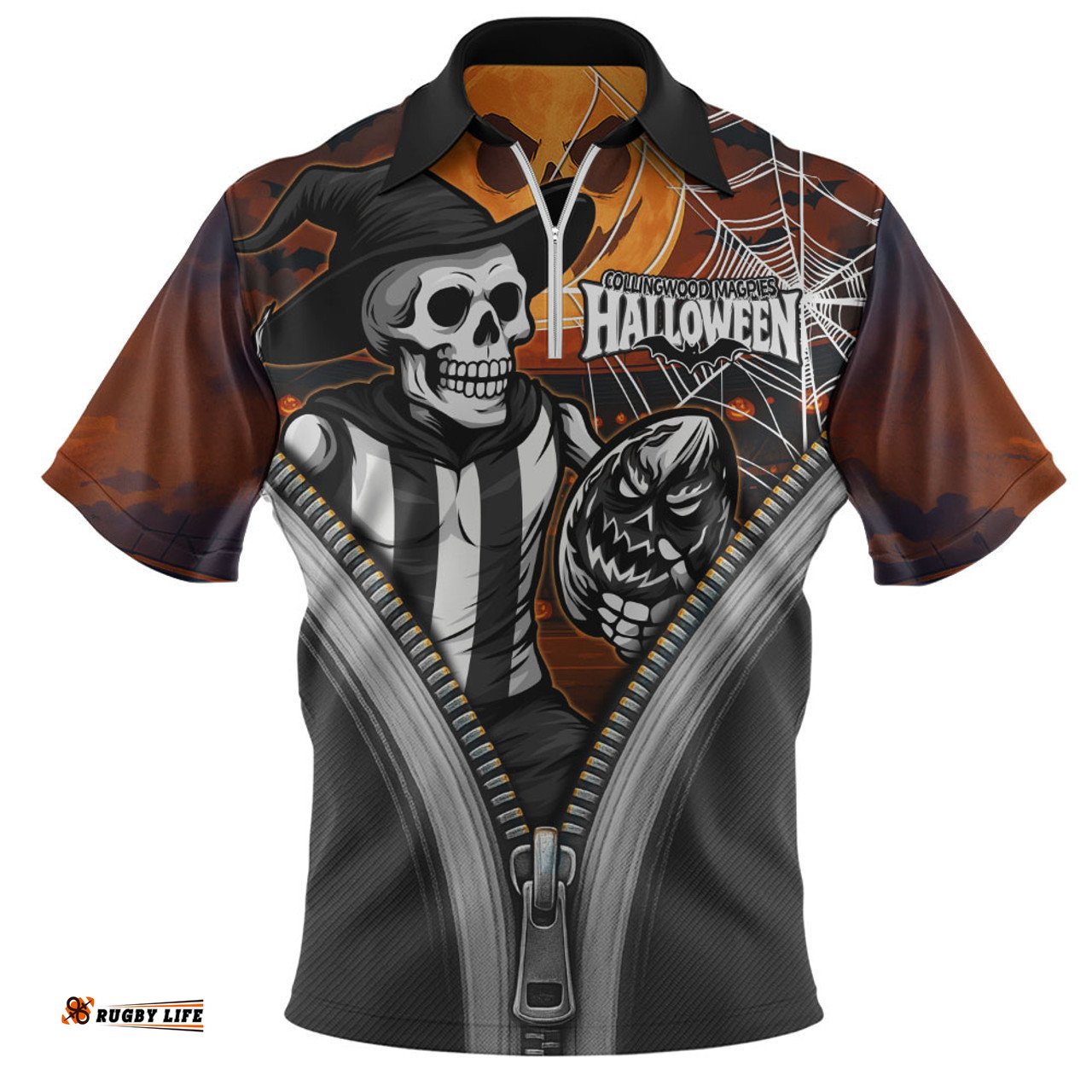 Collingwood Halloween Night Reaper Zipper Zip Polo Shirt