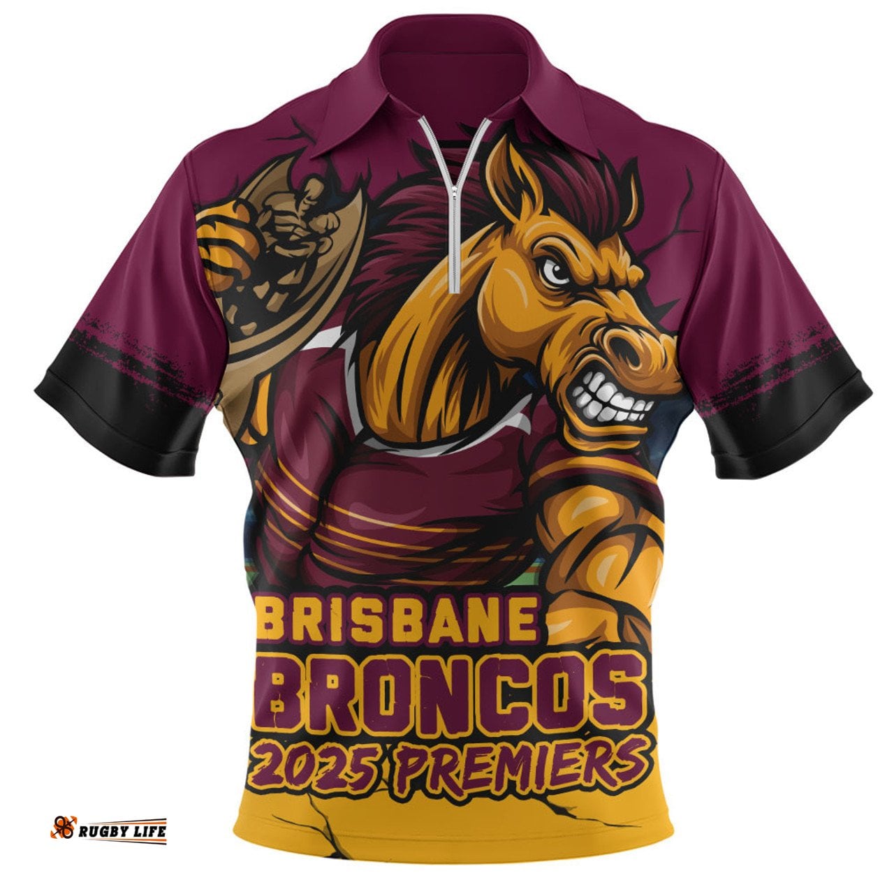 Brisbane Broncos Unleash Power In The Ultimate Battle Zip Polo Shirt