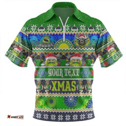 Canberra Raiders Christmas Aboriginal Custom Indigenous Knitted Ugly Xmas Style Zip Polo Shirt