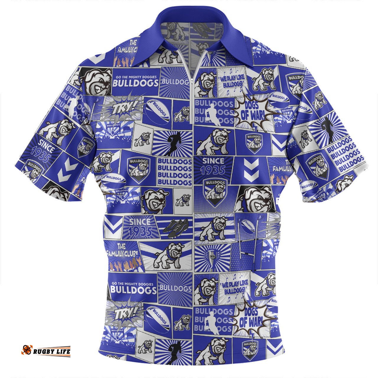 Canterbury Bankstown Bulldogs Team Of Us Die Hard Fan Supporters Comic Style Zip Polo Shirt
