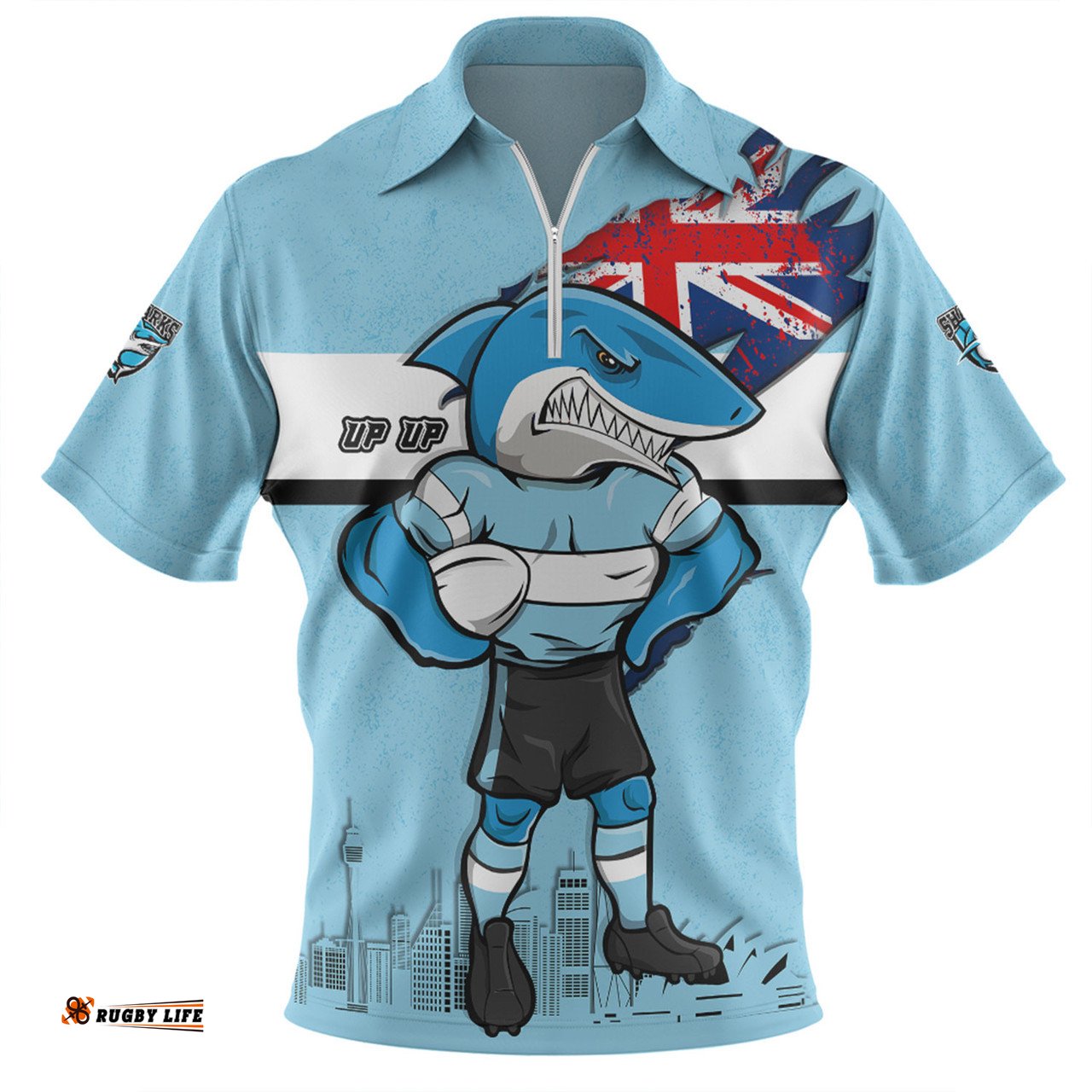 Cronulla Sutherland Sharks Custom For Die Hard Fan Australia Flag Scratch Style Zip Polo Shirt