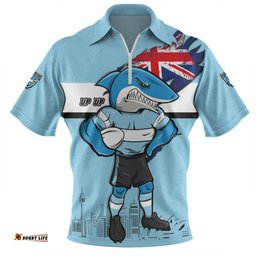 Cronulla Sutherland Sharks Custom For Die Hard Fan Australia Flag Scratch Style Zip Polo Shirt
