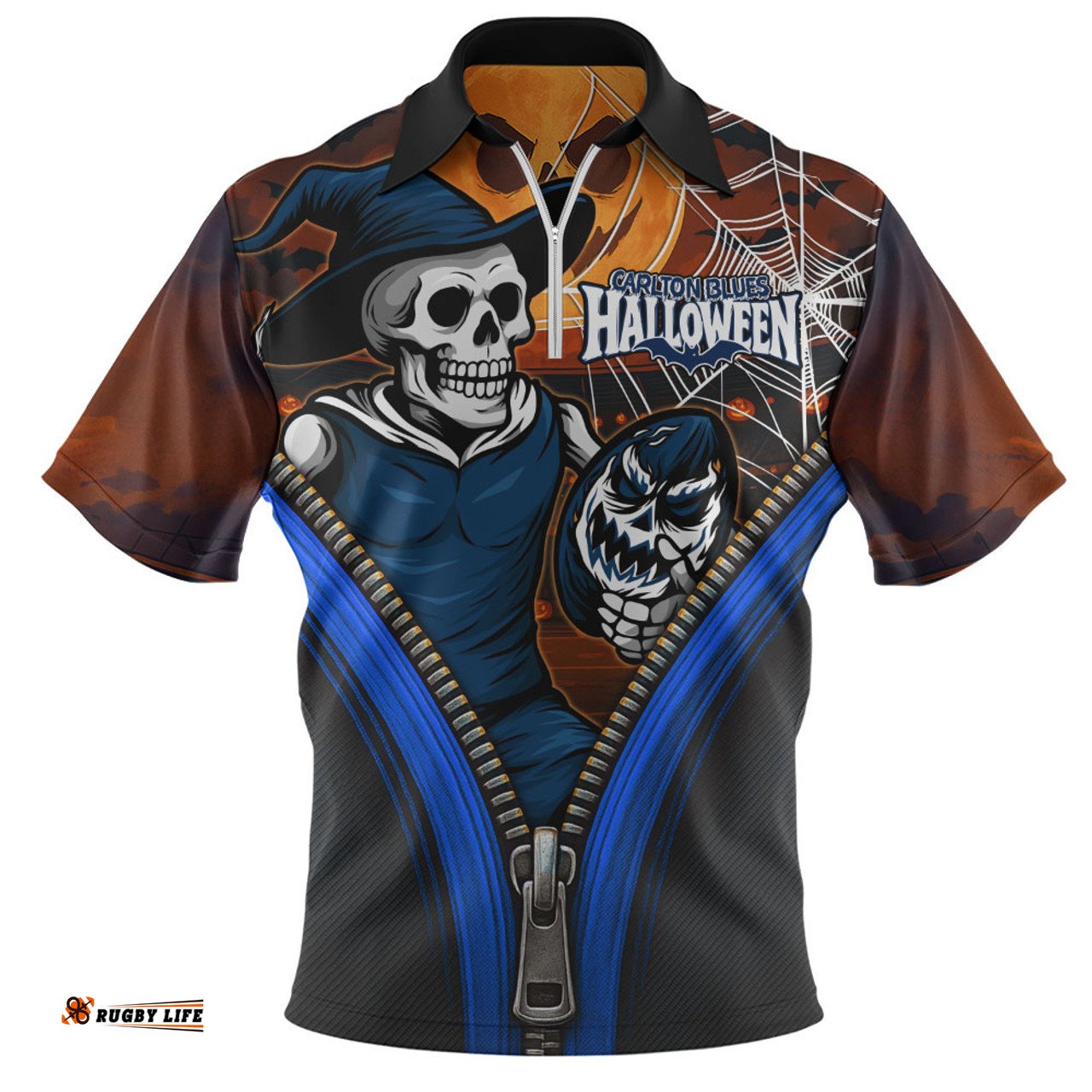 Carlton Halloween Night Reaper Zipper Zip Polo Shirt