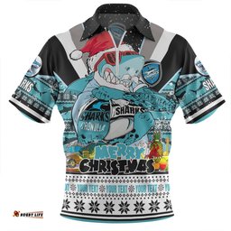 Cronulla Sutherland Sharks Christmas Custom Sharks Santa Aussie Big Things Zip Polo Shirt