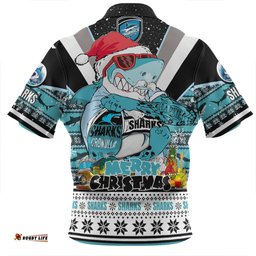 Cronulla Sutherland Sharks Christmas Custom Sharks Santa Aussie Big Things Zip Polo Shirt