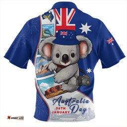 Australia Happy Australia Day Koala With Pictures Of Famous Places Zip Polo Shirt