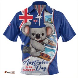 Australia Happy Australia Day Koala With Pictures Of Famous Places Zip Polo Shirt