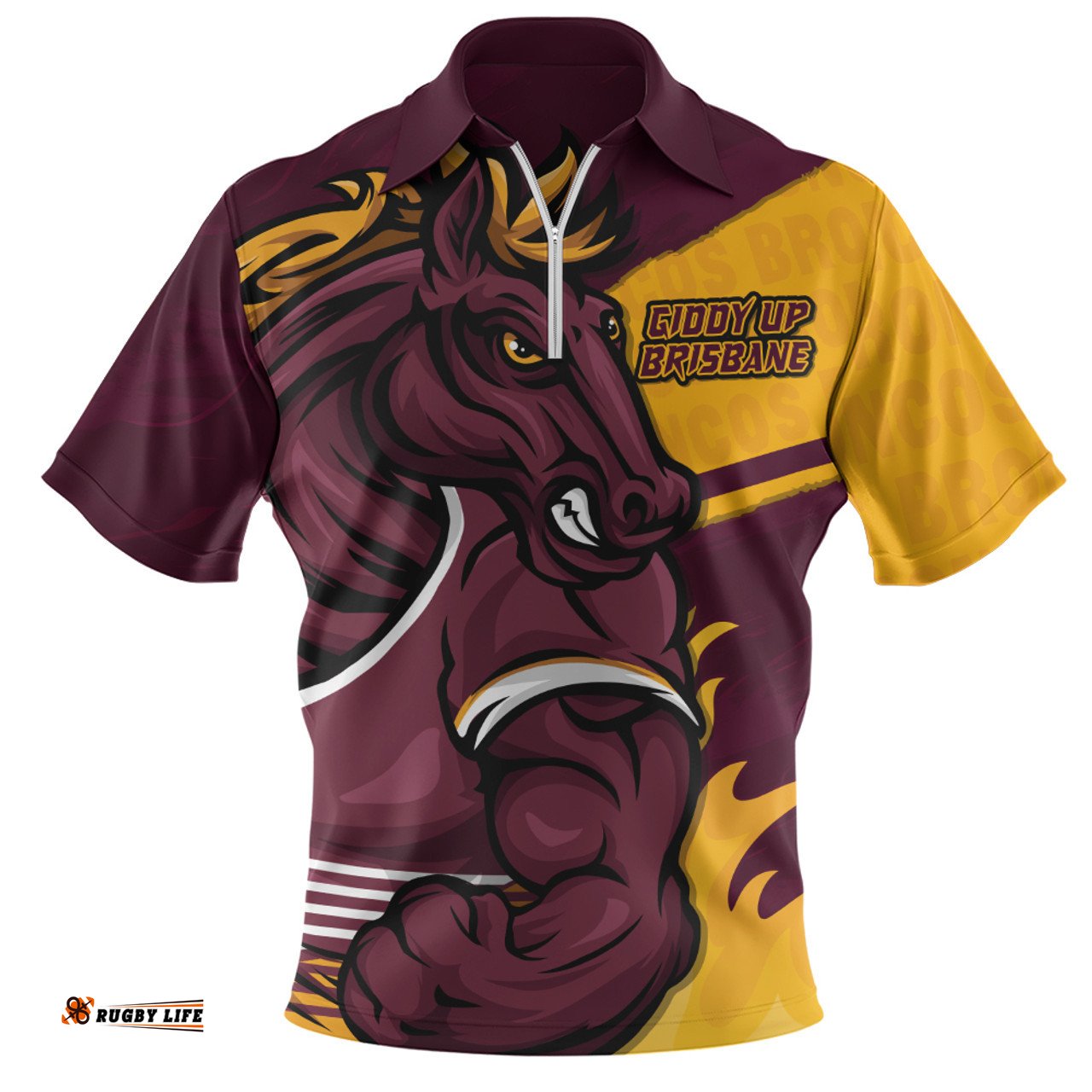 Brisbane Broncos Defend The Pride Zip Polo Shirt