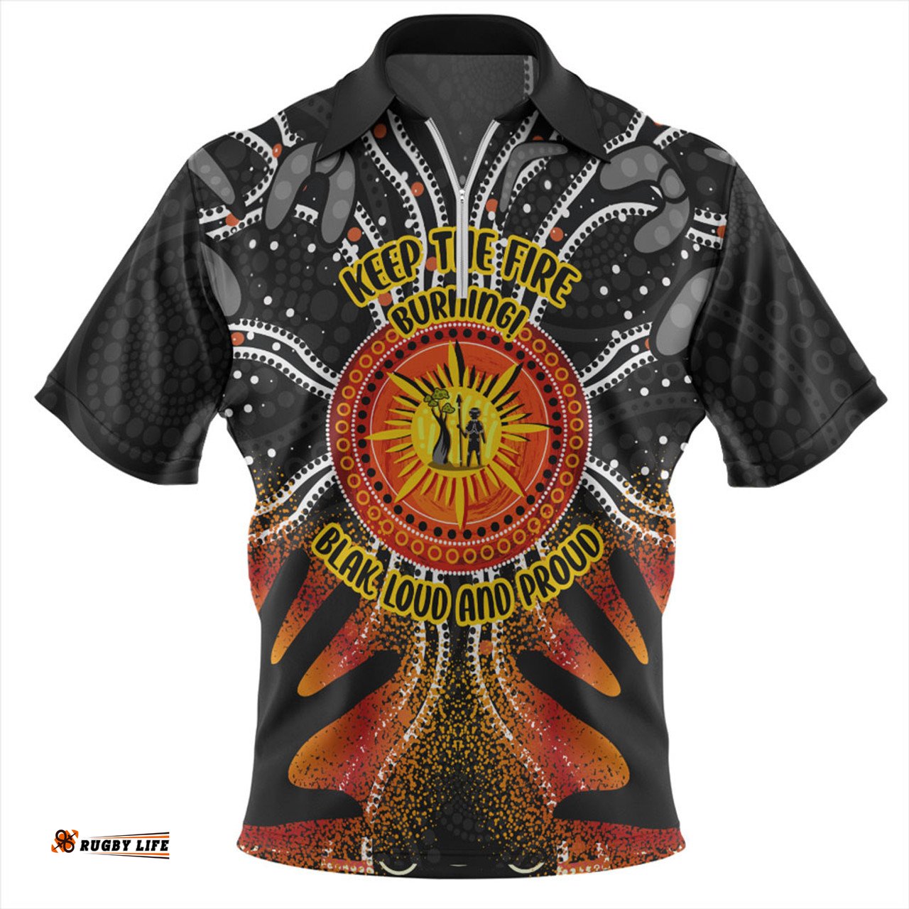 Australia Naidoc Week Aboriginal Pattern Hand Symbols Zip Polo Shirt
