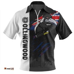 Collingwood Burning Passion Of Power Scratch Style Zip Polo Shirt