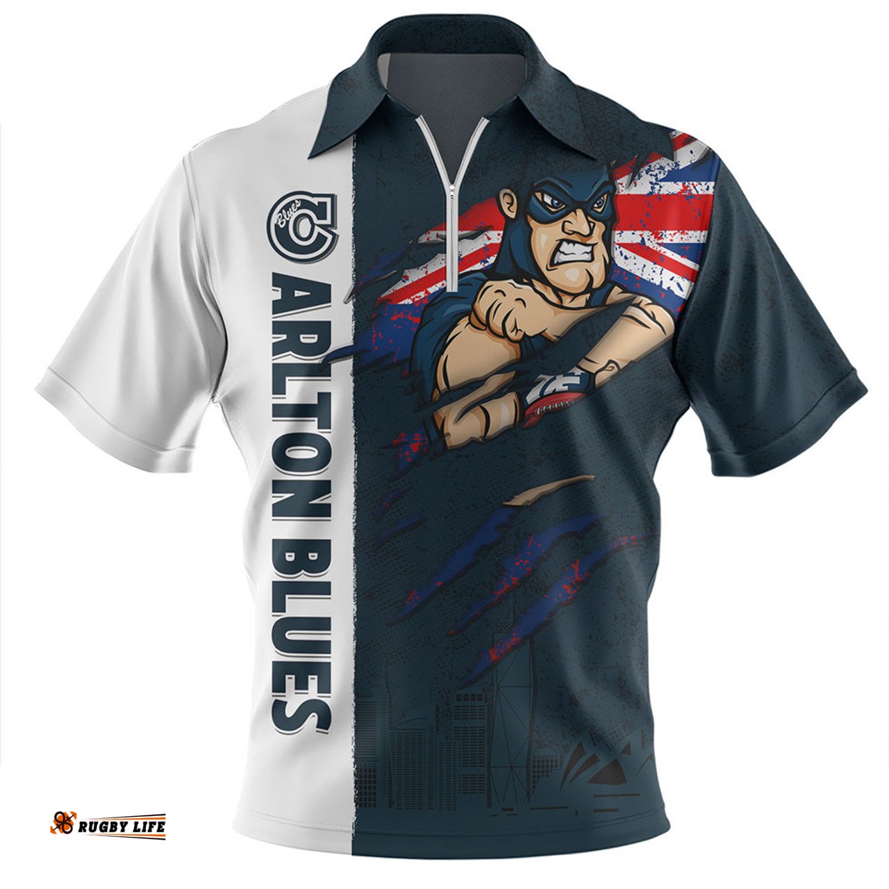 Carlton Burning Passion Of Power Scratch Style Zip Polo Shirt