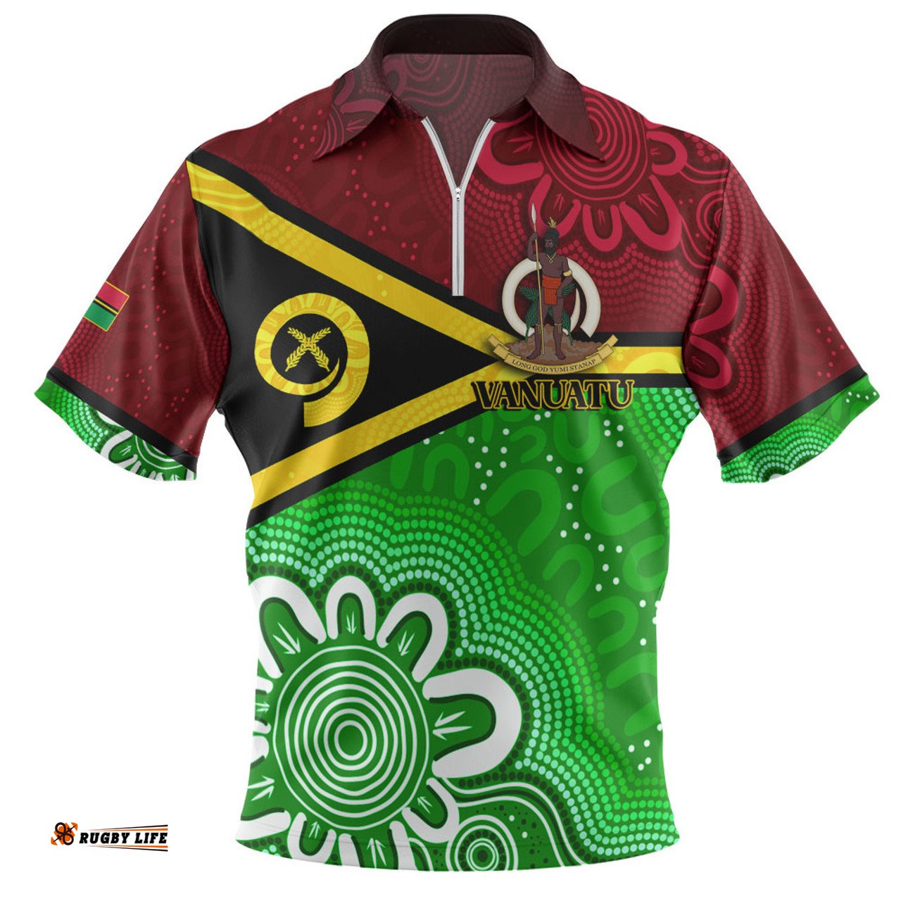 Vanuatu Custom Seal With Aboriginal Patterns Style Zip Polo Shirt