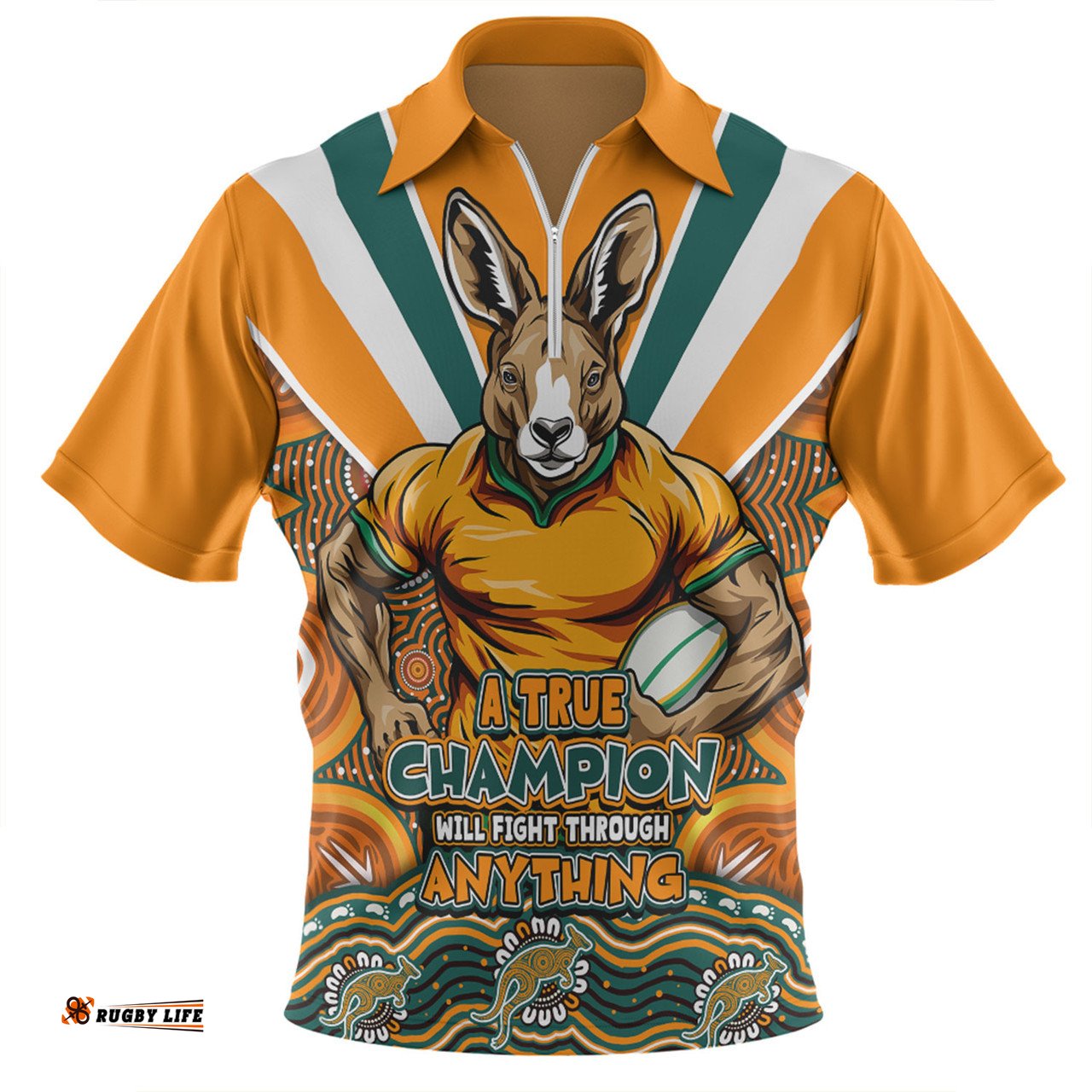 Australia Wallabies Squad A True Champion Will Fight Through Anything (Gold) Zip Polo Shirt