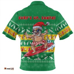 Australia Merry Christmas Mate Surf's Up Santa Green Zip Polo Shirt