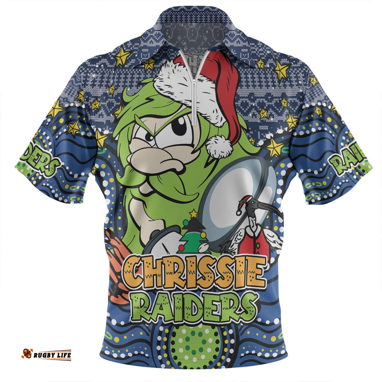 Canberra Raiders Christmas Custom Christmas Knit Patterns Vintage Jersey Ugly Zip Polo Shirt