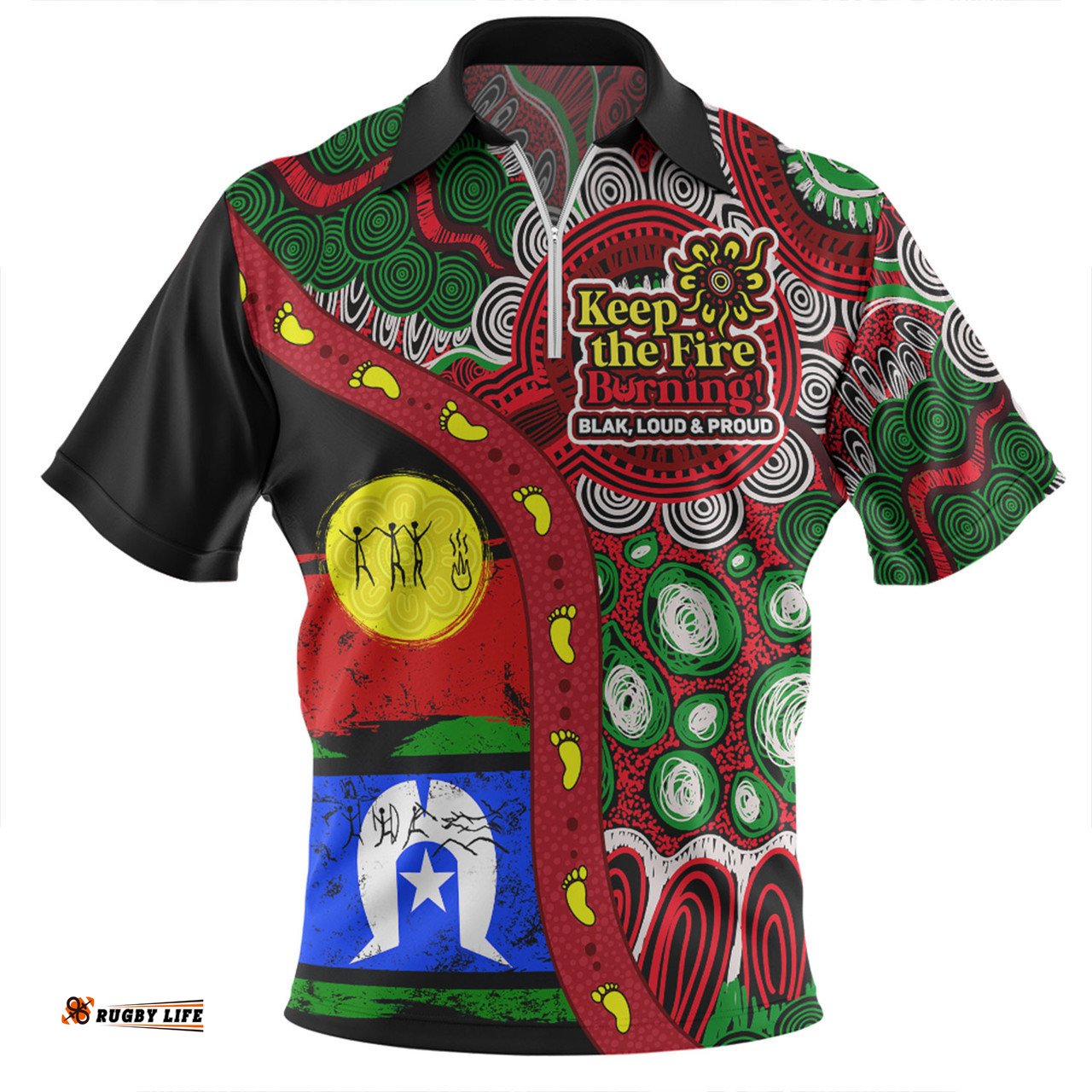Australia Naidoc Week Indigenous Culture Inspired Dot Art Painting With Hunting Zip Polo Shirt