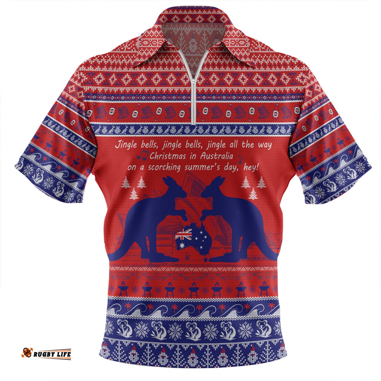 Australian Christmas Carol Christmas Jingle Bells Ugly Style Zip Polo Shirt
