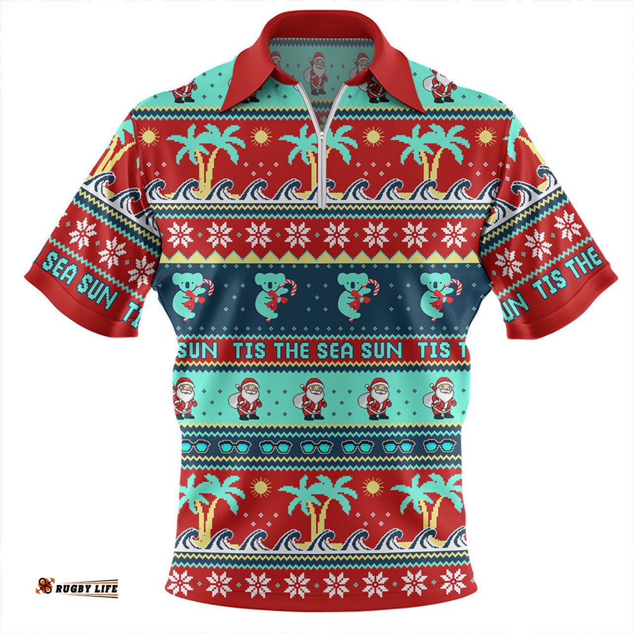 Australia Sunny Christmas By The Sea Red Zip Polo Shirt