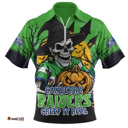 Canberra Raiders Dark Moon Rugby Halloween Battle Edition Zip Polo Shirt