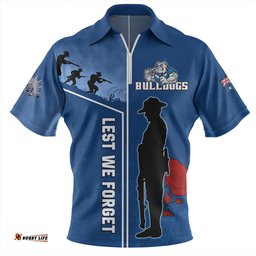 Canterbury Bankstown Bulldogs Anzac Day Lest We Forget Poppy Zip Polo Shirt