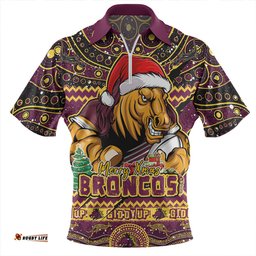 Brisbane Broncos Aboriginal Xmas Special Ugly Christmas Style Zip Polo Shirt