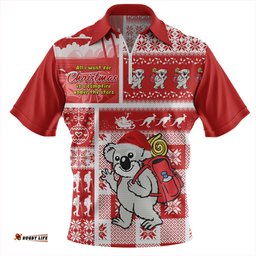 Australia Koala Wonderland Christmas Red Zip Polo Shirt