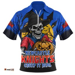 Newcastle Knights Dark Moon Rugby Halloween Battle Edition Zip Polo Shirt