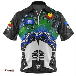 Indigenous Australian Aboriginal Naidoc Week Echo Of Ancestors Green Zip Polo Shirt