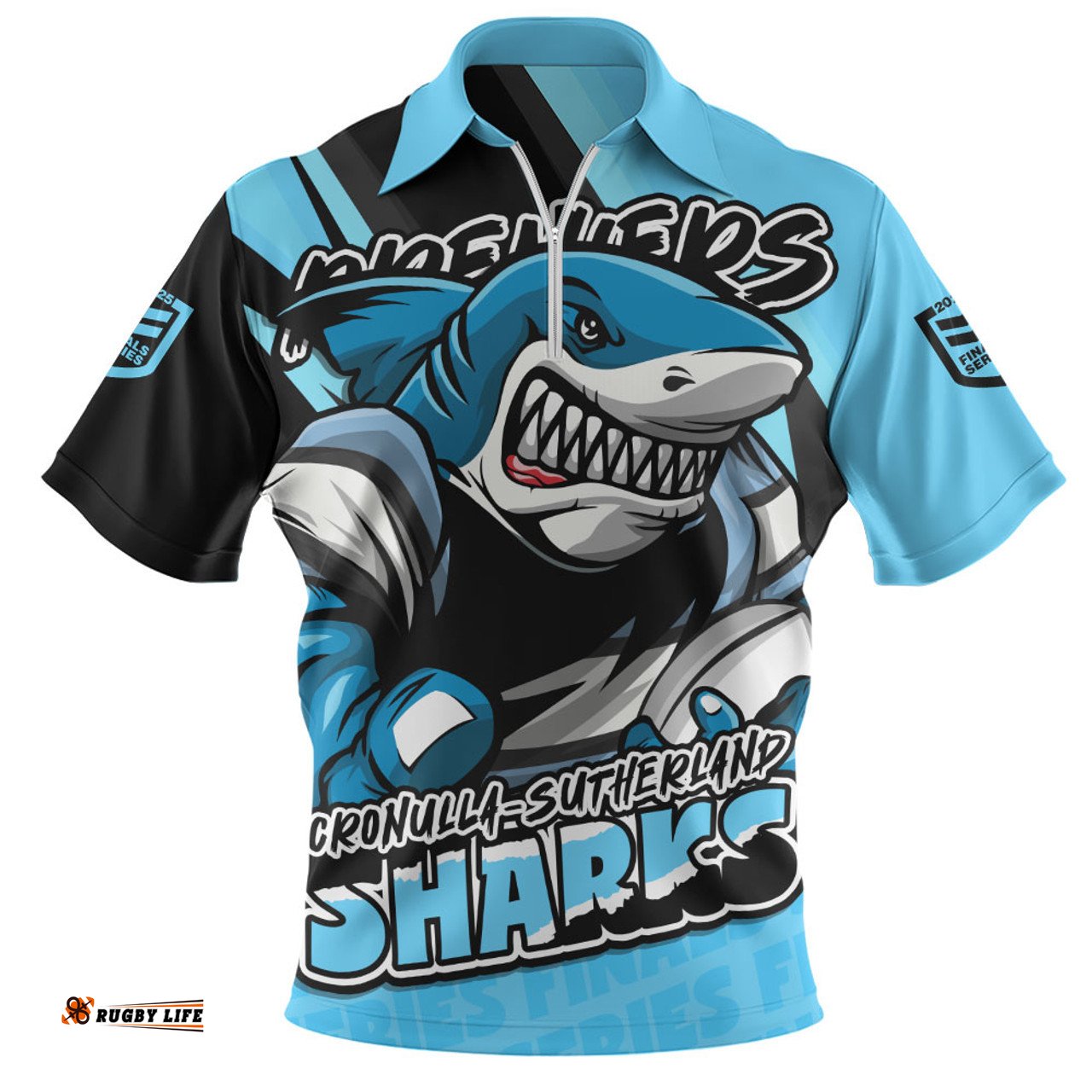 Cronulla Sutherland Sharks Chasing Victory 2025 Final Series Pride Zip Polo Shirt