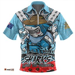 Cronulla Sutherland Sharks Ripped Legacy Of The Game The ANZAC Spirit Lives On Zip Polo Shirt