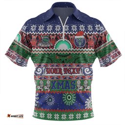New Zealand Warriors Christmas Maori Custom Indigenous Knitted Ugly Xmas Style Zip Polo Shirt