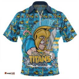 Gold Coast Titans Merry Ugly Christmas Comic Style Zip Polo Shirt