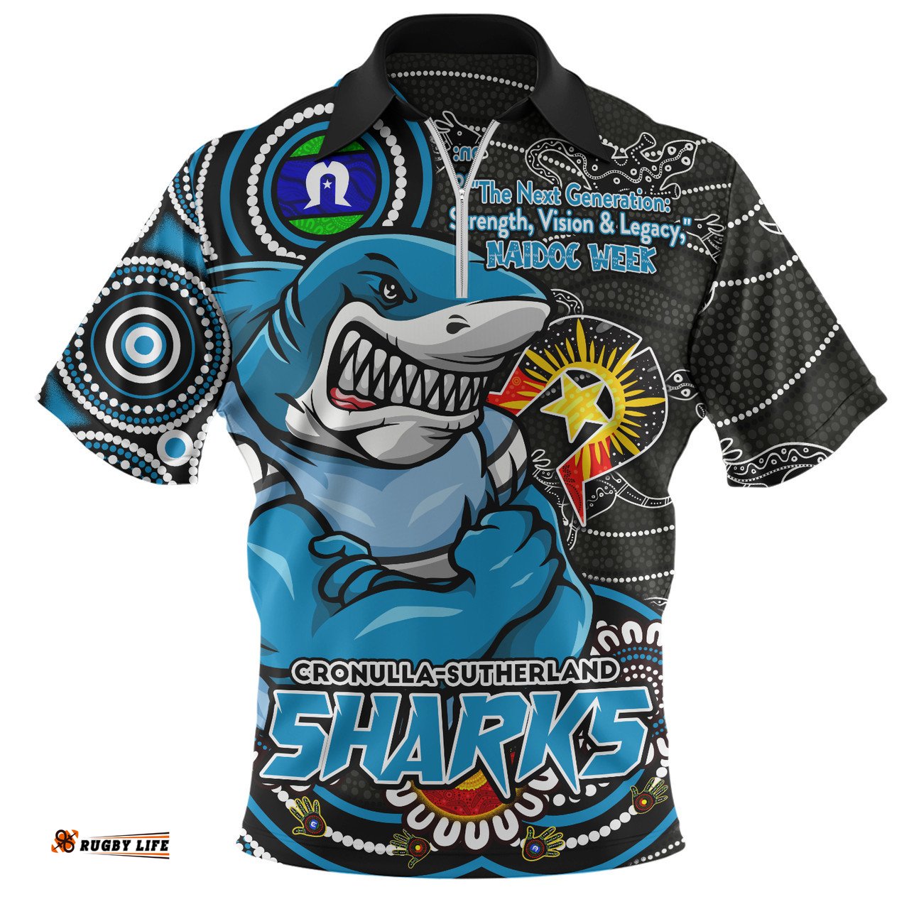 Cronulla Sutherland Sharks Spirit Of NAIDOC Series Zip Polo Shirt
