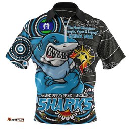 Cronulla Sutherland Sharks Spirit Of NAIDOC Series Zip Polo Shirt