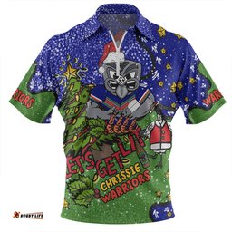 New Zealand Warriors Christmas Custom Let's Get Lit Chrisse Pressie Zip Polo Shirt