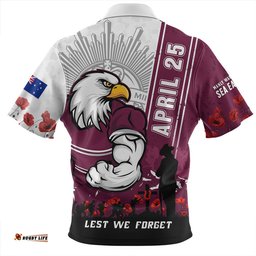 Manly Warringah Sea Eagles Anzac Day Lest We Forget Strong Fighting Spirit Zip Polo Shirt