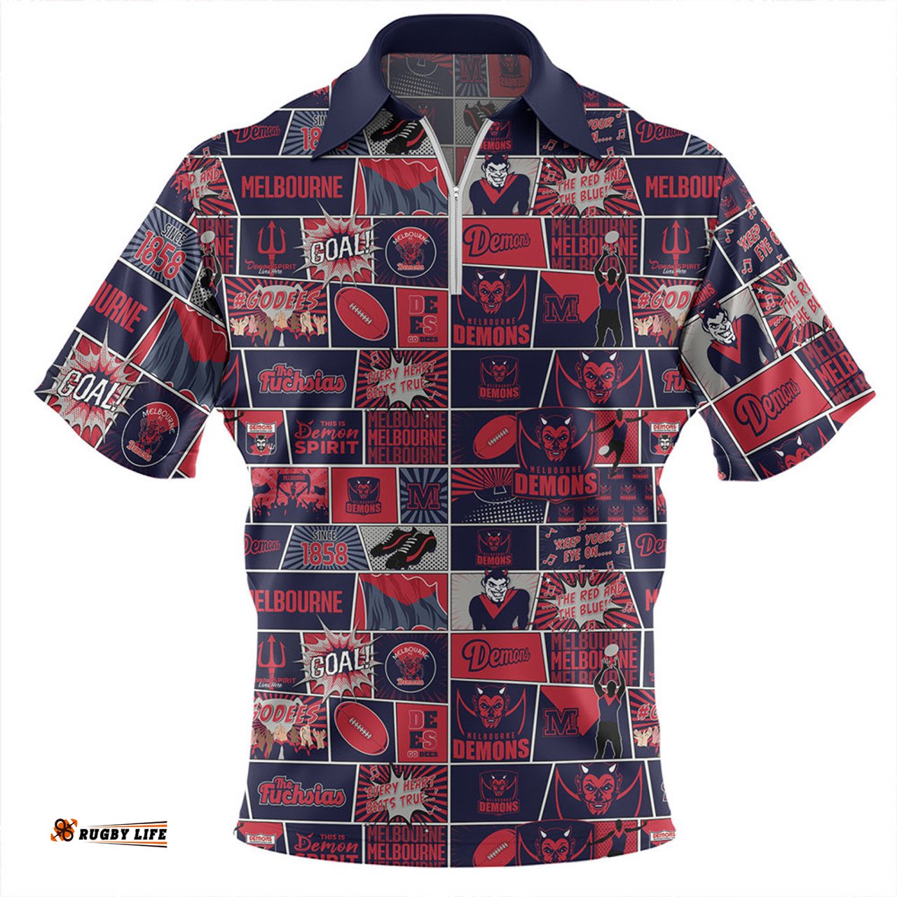 Melbourne Legacy Of The Pride Comic Style Zip Polo Shirt