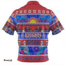 Newcastle Knights Christmas Aboriginal Custom Indigenous Knitted Ugly Xmas Style Zip Polo Shirt