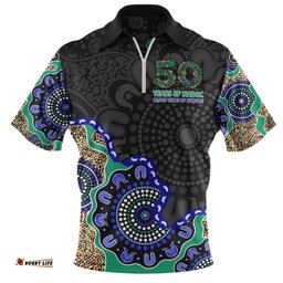 Indigenous Australian Aboriginal NAIDOC Fifty Years Cultural Celebration Edition Zip Polo Shirt