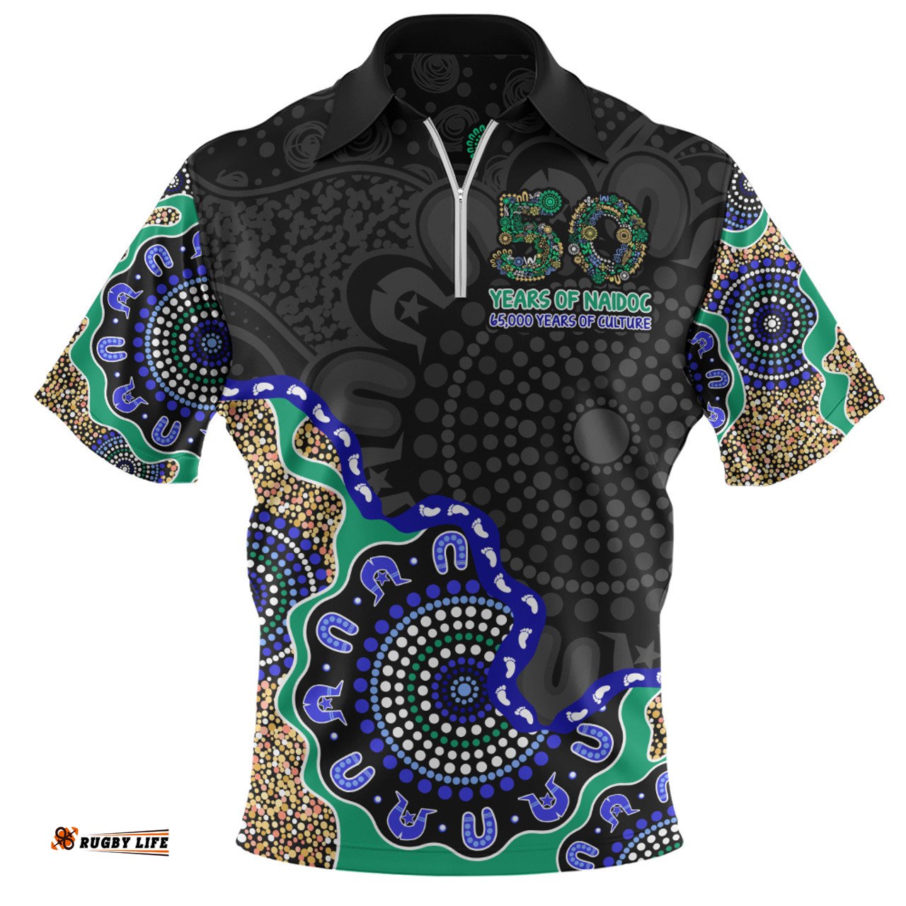 Indigenous Australian Aboriginal NAIDOC Fifty Years Cultural Celebration Edition Zip Polo Shirt