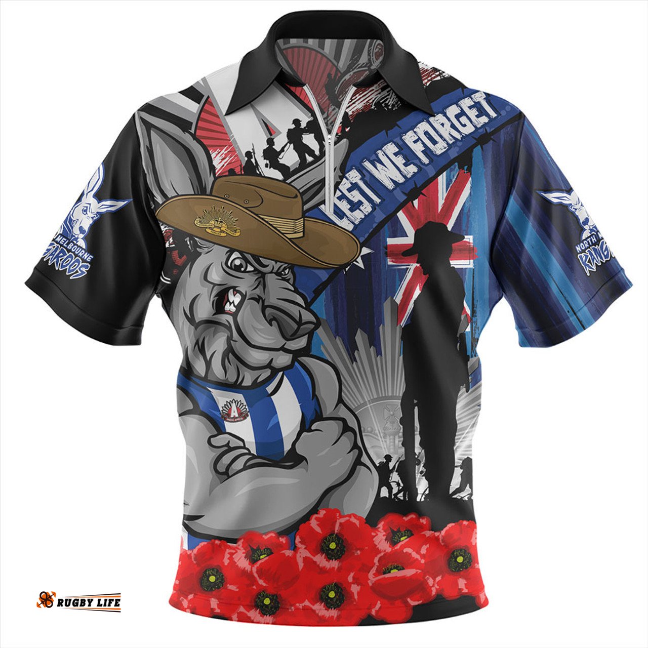 North Melbourne Anzac Day Honor United In Spirit Zip Polo Shirt