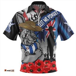 North Melbourne Anzac Day Honor United In Spirit Zip Polo Shirt