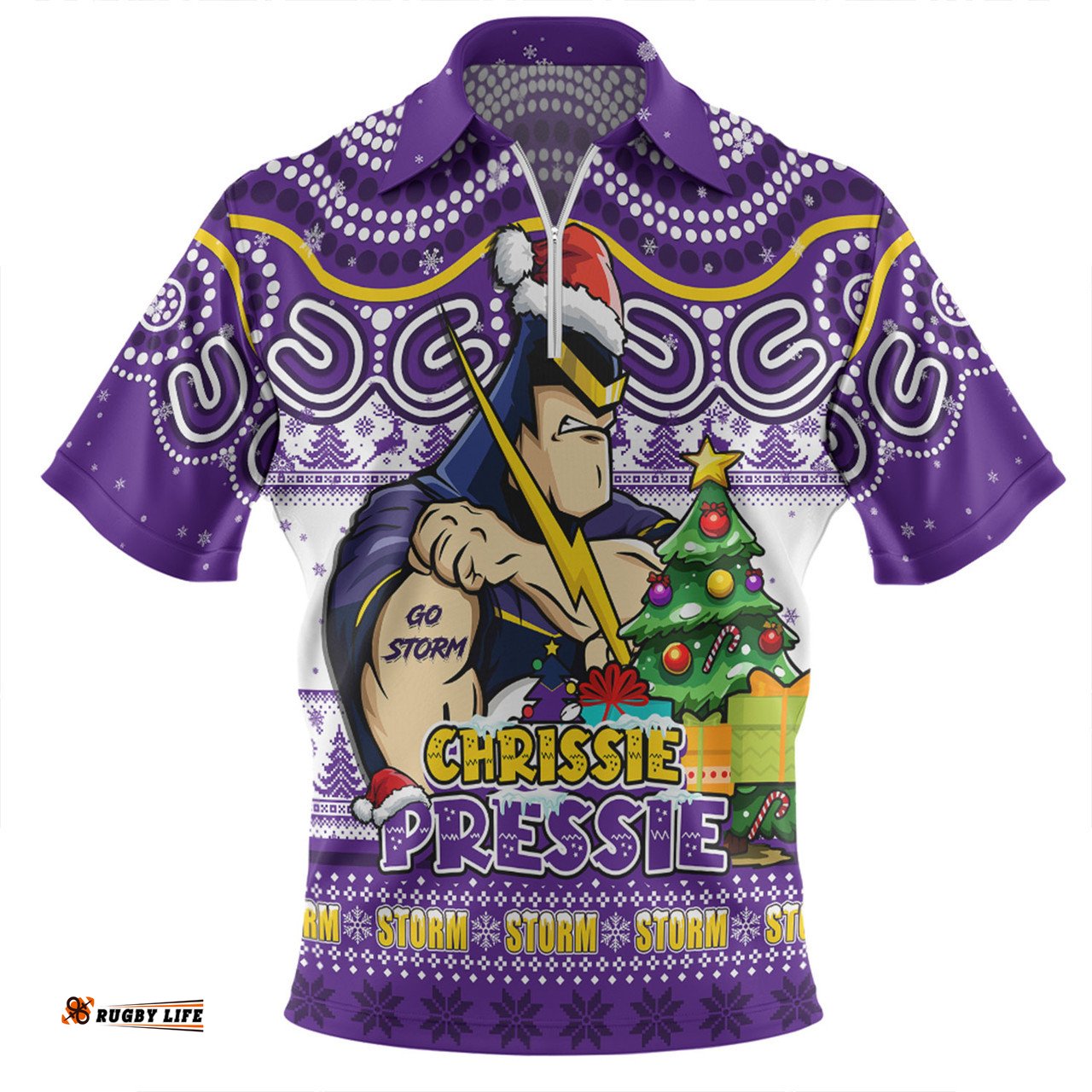 Melbourne Storm Aussie Ugly Christmas For Die Hard Fan Supporters Zip Polo Shirt
