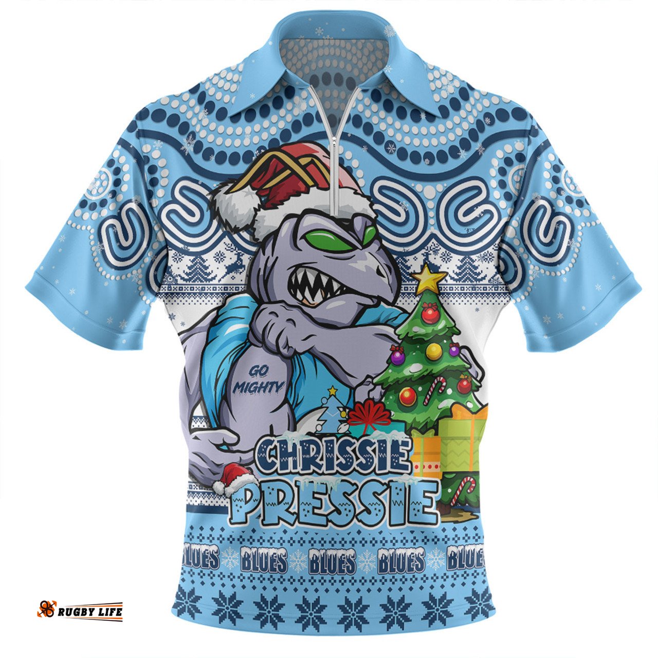 New South Wales Blues Aussie Ugly Christmas For Die Hard Fan Supporters Zip Polo Shirt