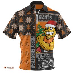 GWS GIANTS Merry Christmas Knit Style Festive Spirit Zip Polo Shirt