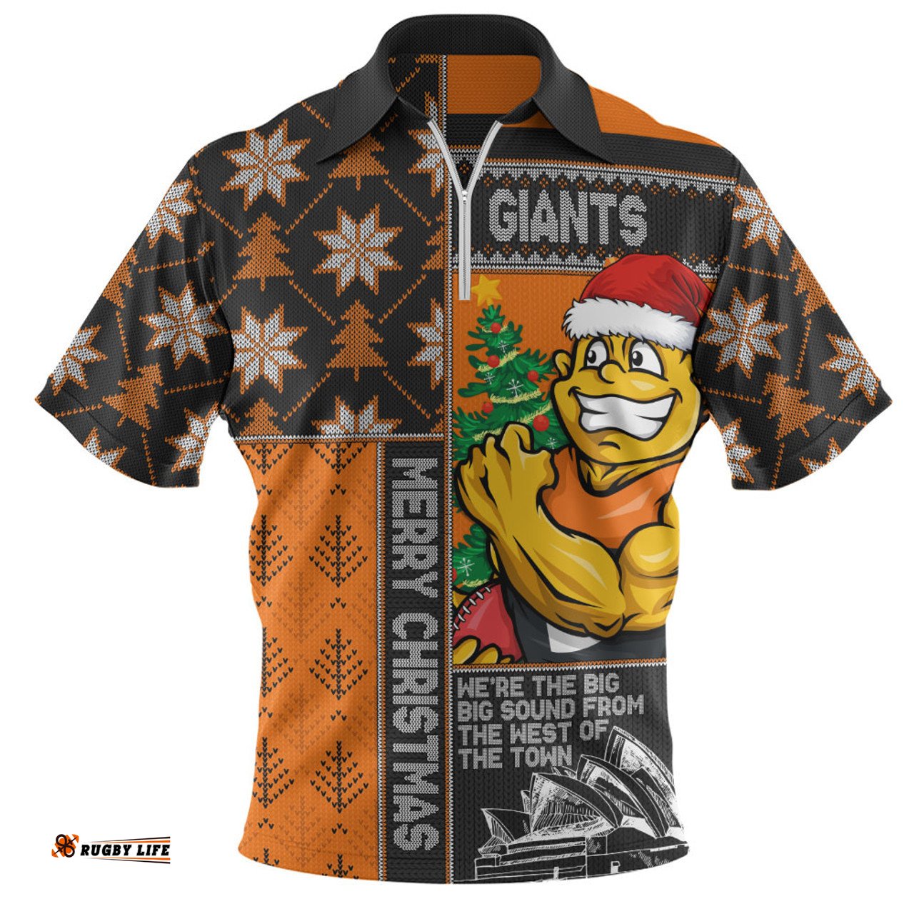 GWS GIANTS Merry Christmas Knit Style Festive Spirit Zip Polo Shirt