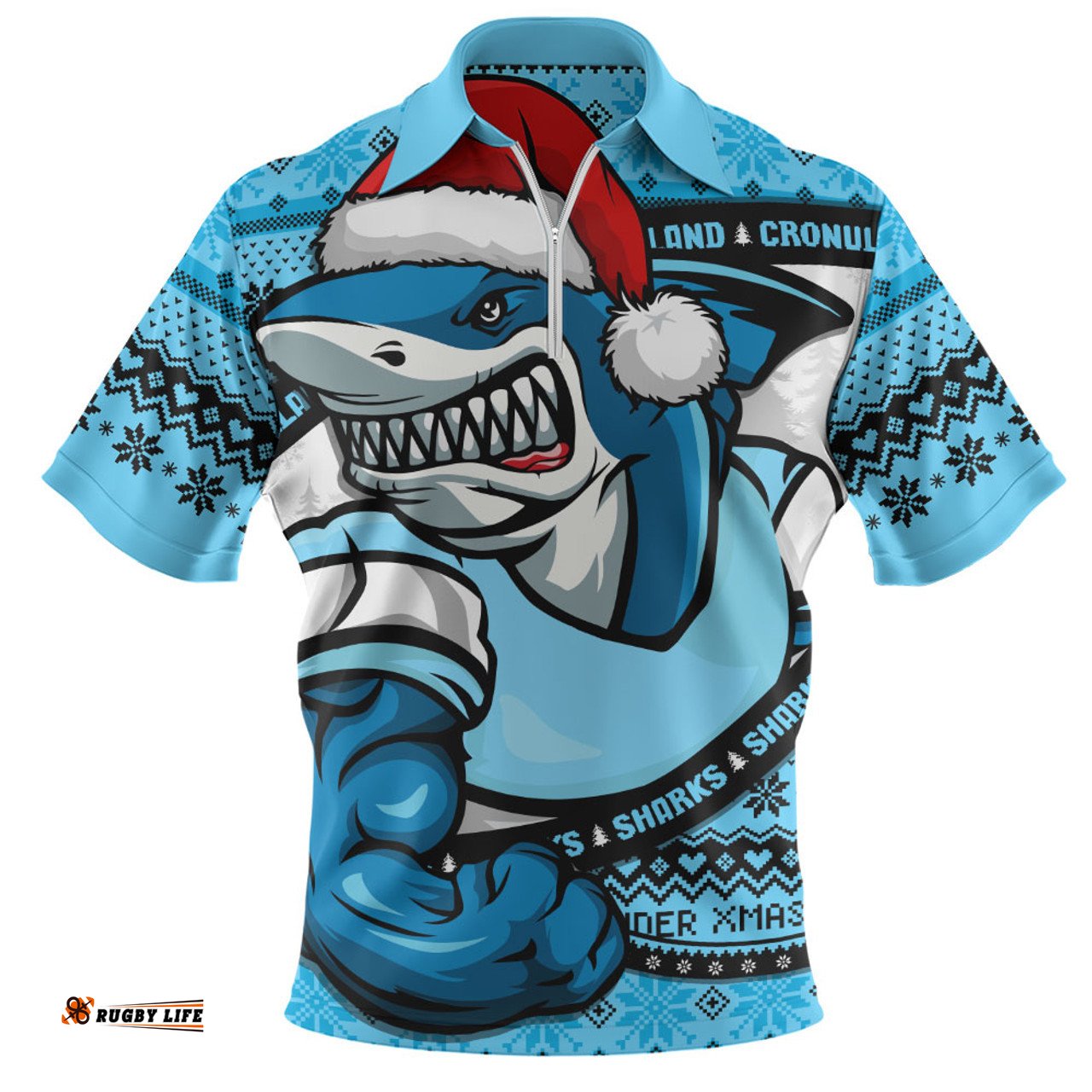 Cronulla Sutherland Sharks Ugly Knit Style For Christmas Game Fans Zip Polo Shirt