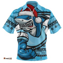 Cronulla Sutherland Sharks Ugly Knit Style For Christmas Game Fans Zip Polo Shirt