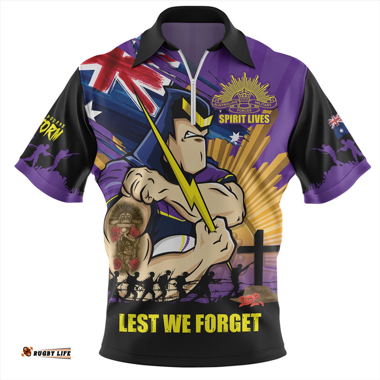Melbourne Storm Fearless ANZAC Defender Zip Polo Shirt